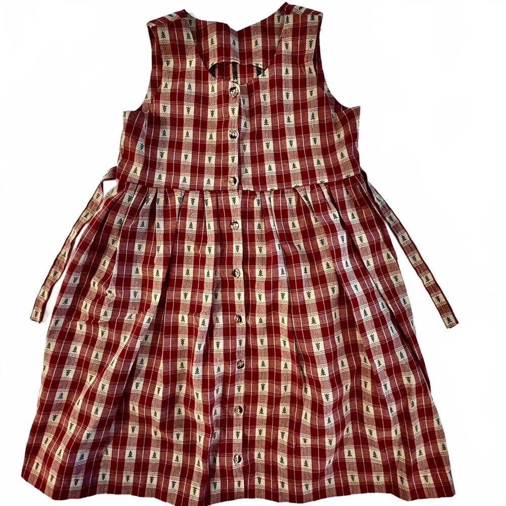 Vintage Girls Plaid Tree Prairie Dress Jumper Pinafore Preppy Cottage Boho XL - Picture 1 of 8